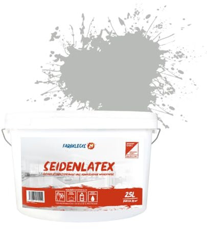 Farbklecks24 Seidenlatex Color 2,5L Grau 7-0 Latexfarbe grau, abwaschbare Wandfarbe, Küchenfarbe, Badfarbe