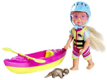 Simba Evi Love Kayak, Spielpuppe Macht eine Kajaktour, mit passender Bekleidung, Helm, Paddel, Sonnenbrille und Otter, 12cm, ab 3 Jahren