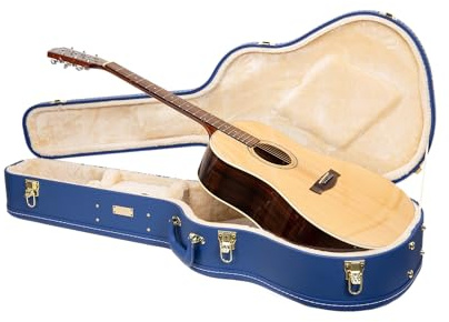 Crossrock Designer-Serie CRW520DVB Universal-Holzkoffer für Gibson Acoustic J45, Martin Dreadnought-Gitarren, Sicherheitsschloss, Metallfüße, Stauraum, lebendiges Blau
