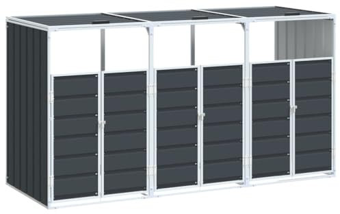 vidaXL Mülltonnenbox für 3 Tonnen Anthrazit 216x81x115 cm Stahl, 1er Mülltonnenbox, Mülltonnenverkleidung 1er, Verkleidung Mülltonnen