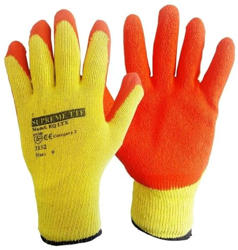 SupremeTTF Supremly Tough 24 Pairs Orange Latex Coated Work Gloves Builders Gardening industrial Mechanincs Gloves Rubber Gloves (Large)