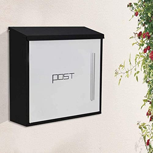 Wall-Mount Mailbox Classic Outdoor Waterproof Letterbox Postbox Mailbox Wall Mounted Lockable Post Mail Letter Box Houses Front Door Office Safe Parcel Drop Box-Red (Grey) (Black)