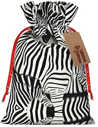 HJLUUFT Jutebeutel mit Zebramuster, Weihnachts-Geschenktüte mit Kordelzug und Geschenkanhänger, für Hochzeit, Weihnachten, Party