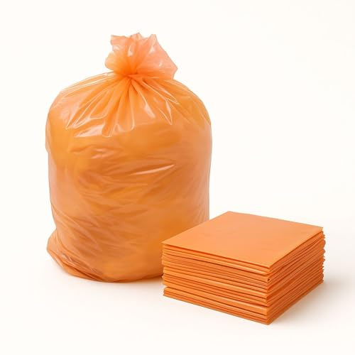 BUYERS POINT | Heavy Duty Orange Refuse Sacks| Polythene Bin Liners for Recycling & Rubbish Waste|Outdoor & Household waste (18 x 29 x 39”) (Orange, Pack of 100)