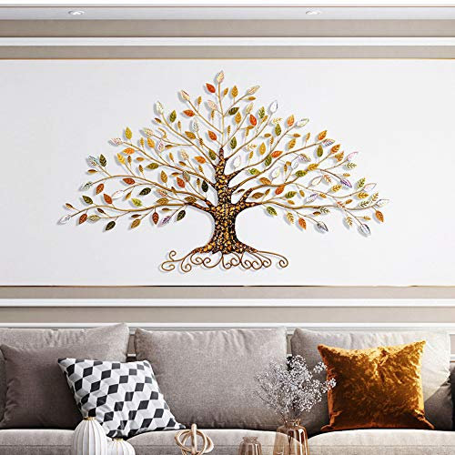 Große Metall-Wandkunst, Dekor für Wohnzimmer, Lebensbaum, Wanddekoration, 3D-Schmiedeeisen, Wandskulptur, Geschenke für Frauen