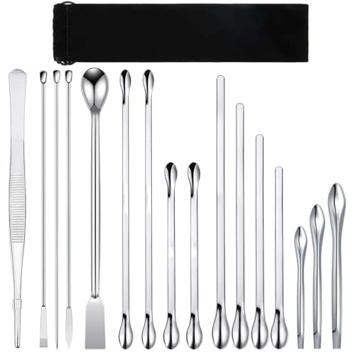 16 Piezas Espátula Laboratorio Juego, Fabricadas en Acero Inoxidable 304 Varias Especificaciones Cuchara, Espátulas para Muestreo Laboratorio, para Trazas de Medicamentos, Reactivos etc (plata)