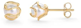 PAVOI 14K Yellow Gold Plated Round Caged Small Pearl Stud Earrings - Trendy Gold Pearl Earrings for Women - Hypoallergenic Classic Bride Jewelry