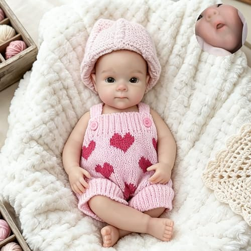 Gileutay 33cm Ganzkörper-Silikon-Babypuppen Mädchen Neugeborenen Puppen Offener Mund Lebensechte Babypuppe mit Fütterungszubehör