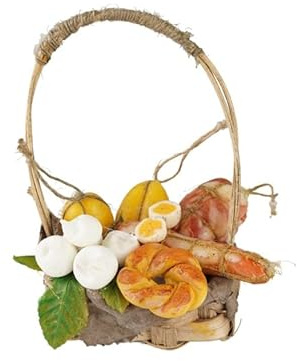 Chianese Miniatura Cesto di Salumi e Formaggi in Cera 9x7x12 cm per Presepe – Con Mozzarelle, Ciambella di Pane e Uova Sode – Accessorio Artigianale per Diorami