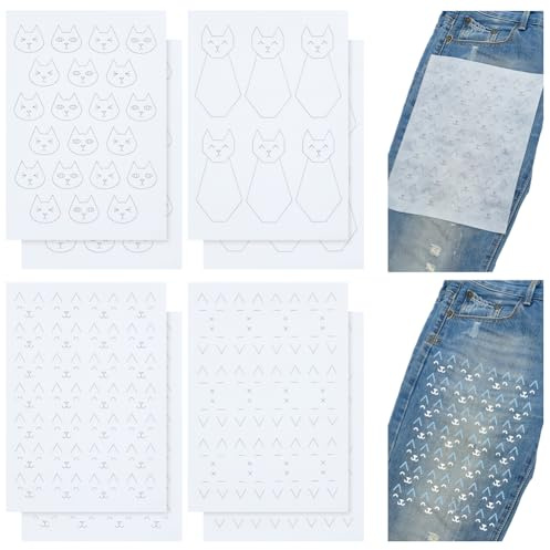 FREEBLOSS 8 Stück Wasserlösliche Stickvliese Mit Katzenmotiv Größe A4 Nähvlies Waschbare Stickübertragungsmuster Sashiko Vorlage Klebestift Abwaschbarer Stickvlies