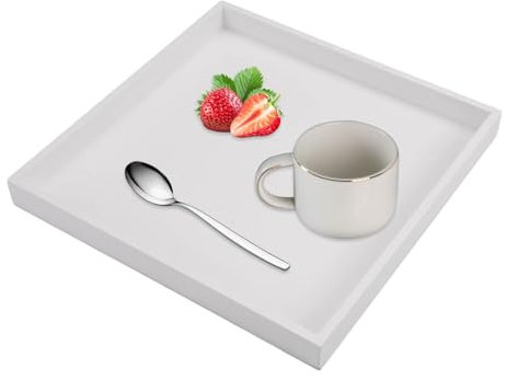 Robust Und Langlebig Quadratisch Serviertablett, Leicht Zu Reinigen Weißes Dekoratives Tablett, Klein Holztablett Deko für Schmuck, Lebensmittel, Badezimmer, Küche, Handgefertigte Basteln, 20 X 20 cm