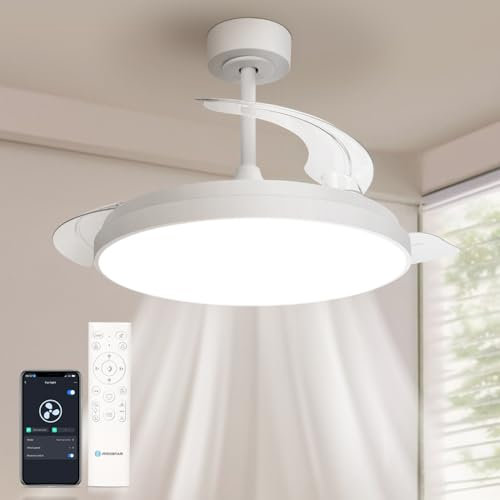 Aigostar Intelligente lampadario con ventilatore da soffitto, φ106cm, Compatibile con Alexa, Ventilatore da Soffitto con Luce e pale retrattili, 50W Ventilatore Silenzioso, 2700K-6500K Dimmerabile