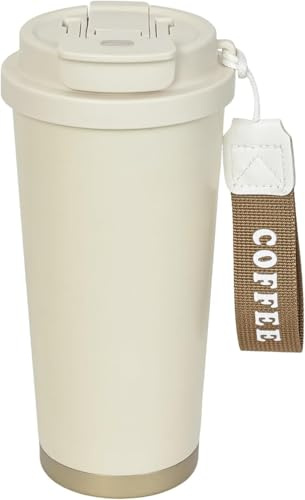 Coffee Cup Travel Mug 530ml, Insulated Coffee Cup with Leakproof Lid, Double-Wall Coffee Mug, Reusable Coffee Cups with Flip Straw, Vacuum Stainless Steel Thermal Mug for Hot and Cold Drinks (White)
