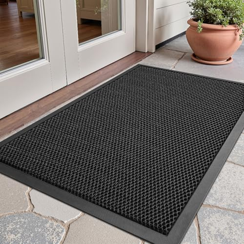 SIXHOME Door mat Non-Slip Heavy Duty Dirt Trapper Doormat Indoor & Outdoor Waterproof Front Outside for Hallway Kitchen Garden Black 60 * 120cm