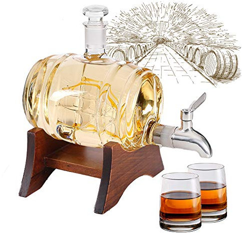 Juego de decantador de whisky de barril de 1000 ml con vasos, decantador de licor, juego de regalo, soporte para botellas de vino, juego de vino para bar, decoración de fiestas en el hogar