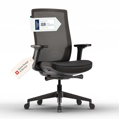 ofinto Ergo Bürostuhl Ergonomisch mit Armlehnen Schwarz | | Schreibtischstuhl mit Synchronmechanik, Lordosenstütze & Sitzhöhenverstellung | Flexibler Drehstuhl