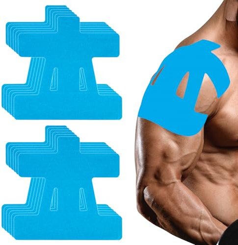 SREBIWO Kinesiotapes Vorgeschnitten für Schultern, Kinesio Tape Schulter | 12 Stück Blau, Wasserfestes/Elastisches/Atmungsaktiv/Hautfreundlich, für Schulter Unterstützung