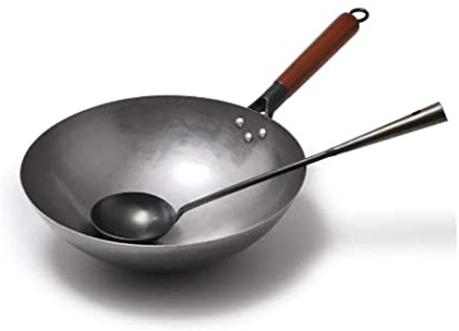 HTTGDGDH Sartén Wok, Wok Tradicional Chino De Hierro, Hecho A Mano, Grande, con Mango De Madera, Antiadherente, para Cocina A Gas, Utensilios De Cocina(Oro-34Cm)