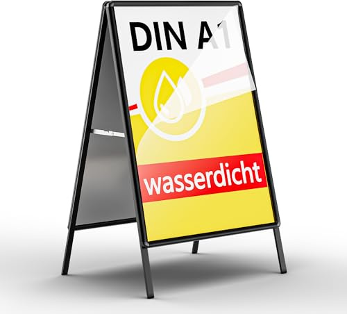 VOCON Wetterfester DIN A1 Beidseitig Kundenstopper Outdoor, Werbeaufsteller Poster Aufsteller für Innen- und Außen für 2 Plakate, inkl. Schutzfolie & mit abgerundeten Ecken (A1,Schwarz)