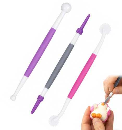 Livawnd 3PCS Fondant Cake Decorating Tools, Food Grade Plastic | Double Ended Carving Modelling Tools in 3 Sizes, Ideal for Fondant Cake Cupcake Cookie Baking Decoration Home & Bakery Use