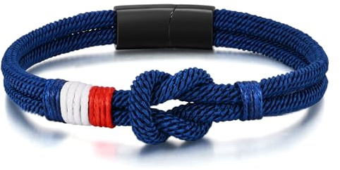 Gamtic Nœud d’Amour Infini Bracelet Homme - Drapeau Français Surfeur Bracelet Corde Milan Tressé Fermeture Magnétique Paracorde Bracelet 19cm / 21cm / 23cm, Bijoux Mode pour Homme Femme et Adolescent