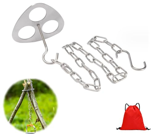 Dreibeinring für Lagerfeuer aus Edelstahl,Camping Kochgestell mit Verstellbarer Kette,Faltbares Zubehör für Dutch Oven,Feuerschale und Töpfe,Outdoor Bushcraft Kochen