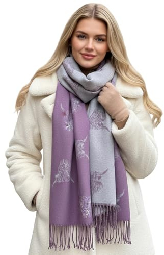 The Accessory Co. Highland Cow Gifts - Womens Blanket Scarf, Highland Cow Scarf - Cashmere Ladies Scarves, Long Large Oversized Shawl Wrap, Gift for Her, Christmas Winter Scarf