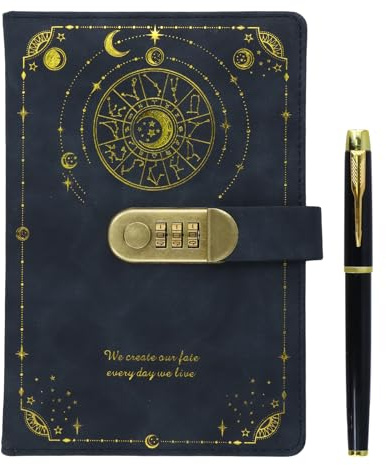 Amexo Journal Intime A5 avec Cadenas, 200Pages Carnet Verrouillable Rétro avec Stylo, Notes de Journal de Serrure A5 en Cuir PU pour Garçons et Filles, Convient aux élèves Bureau et D'école (Noir1)