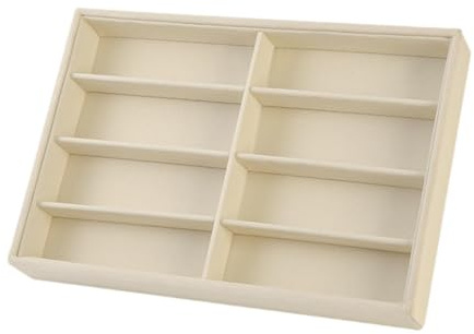 Perfeclan Organizador de Gafas de Sol, Bandeja de Almacenamiento para Gafas, Caja de Exhibición de Joyas de 8 Rejillas, Bandeja de Joyería Apilable para Viajes, Beige, universal