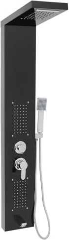 Duschpanelsystem, modern duschpanel i rostfritt stål, 5 duschlägen, regnfall, vattenfall, duschpelare med handdusch, komplett dusch, väggmonterat duschset, duschtorn (svart)