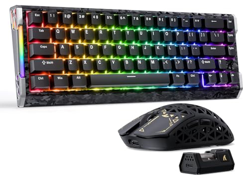 ATTACK SHARK R68HE 8KHz Teclado Gaming Magnético & Combo Ratón R5Ultra | Teclado Cableado Carbon Fiber Aluminio Rapid Trigger RGB + Ratón Inalámbrico 39g con 42K DPI PAW3950MAX-Negro