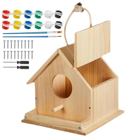 Generisch Vogelhaus-Bastelset aus Holz,Pädagogisches Mitmach-Set zum Selberbauen - Vogelhaus BAU- und Malset - für Ferien, Geburtstag, Ostern, Eltern-Kind-Beschäftigung, Mädchen, Zuhause, Schule