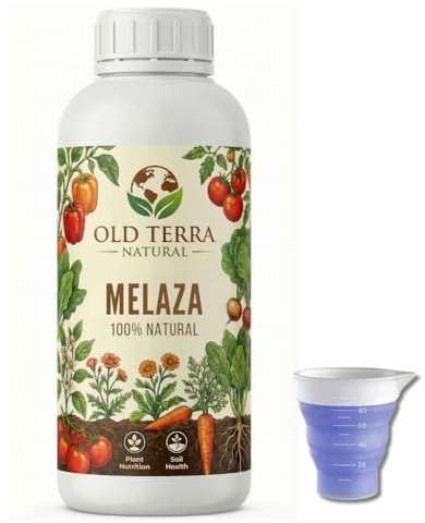 Melaza de Caña Pura - Abono Orgánico Líquido Ultra Espeso y Concentrado, Fertilizante 100% para Potenciar Crecimiento, Floración del Suelo en Huertos y Jardines. Incluye Medidor (1 L.)