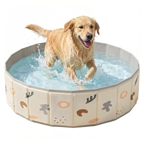 Foldable Paddling Pool for Dogs & Kids,Dog Paddling Pool,PVC Pet Bath Tub with Non-Slip Base & Drain, Portable Outdoor Kiddie Pool for Dogs, Cats & Kids, Durable, Easy Setup Garden Pool (A)