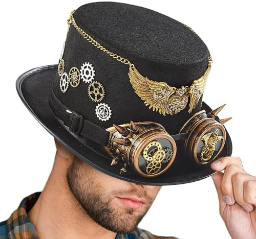 Steampunk Cylinderhatt Unisex Gotisk Bärbar Huvudbonad | Viktoriansk Steampunkkostymhatt För Kvinnor, Män, Tonåringar, Festliga Fester, Maskeradbaler, Karnevaler, Cosplay,