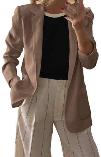 Blazer Dam, sportig bomull, lång blazer, stora storlekar, , sweatblazer | Kostymjacka tunn lätt kavaj kontor bröllop fritid vardag damblazer öppen front fritidsjacka långärmad övergångsjacka