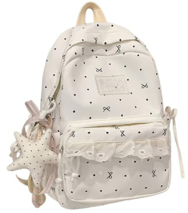Sac à dos dentelle couverture intégrale quotidien école livresque féminin léger robuste compartiment ordinateur portable -vol bandoulière réglable respirant confortable zip doublure (White, L)