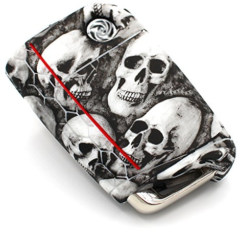 Schlüssel Hülle VB für 3 Tasten Auto Schlüssel Silikon Cover - Finest-Folia Schlüsselhülle Etui Schutzhülle (Totenkopf Schwarz Weiß)
