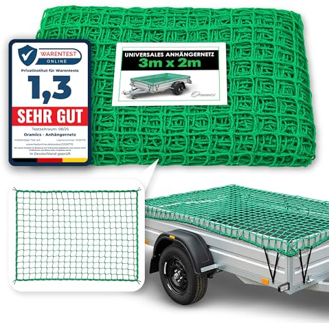 Oramics - Filet à bagage pour remorque - 2 x 3 m - En nylon extensible résistant aux déchirures - Vert