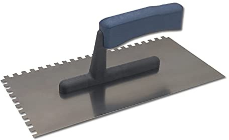 DEWEPRO Zahnkelle 6 x 6 mm CLASSIC aus Edelstahl, gezahnt, Glättekelle 270 x 130 mm, säurebeständig und rostfrei, mit ergonomischem Holzgriff zum Auftragen von Fliesenkleber und Mörtel