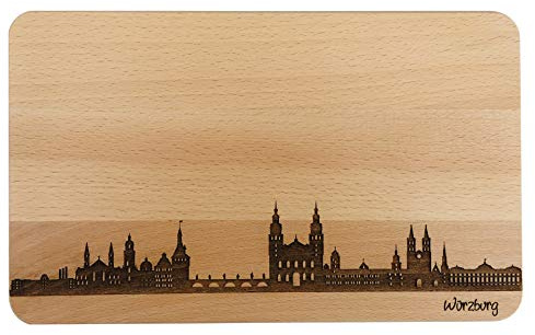 Brotzeitbrett Würzburg Skyline | Frühstücksbrettchen aus Buche | Holz Schneidbrett | Geschenk mit Gravur | Frühstücksbrett | Bayern (Brett L (26x16x1,5cm), 1. ohne persönlicher Gravur)