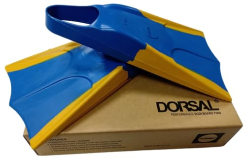DORSAL Bodyboard Bodysurfing Floating Swimfins Flippers Blue/Yellow Large - Mens US Size 10 - 11