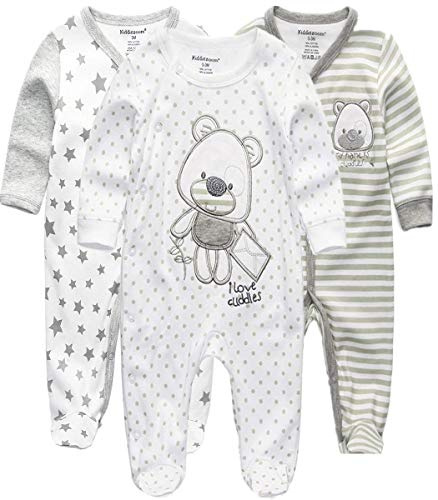 Kiddiezoom Baby-Jungen Mädchen Schlafstrampler, 3er Pack