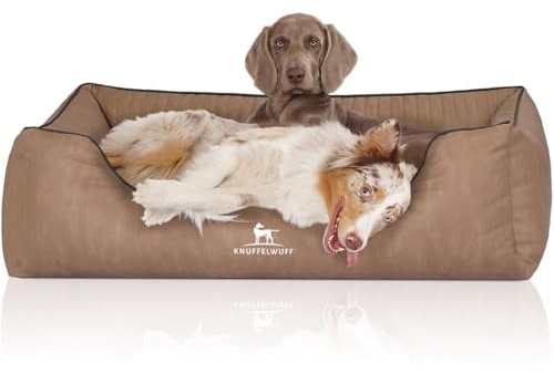 Knuffelwuff Orthopädisches Hundebett Tampa aus laser-gestepptem Kunstleder XL 105 x 75cm Camel