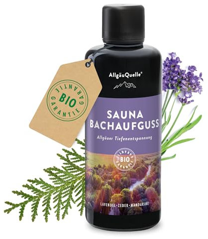 AllgäuQuelle® Sauna Aufgussmittel mit 100% Bio Öle Tiefenentspannung Lavendel Zeder Mandarine 100ml