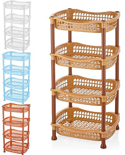 A406 4 TIER VEGETABLE FRUIT STORAGE BASKET RACK KITCHEN UTILITY STACKING STACKABLE (Beige)