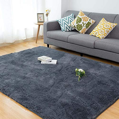 CHOSHOME Teppich Schlafzimmer Weich Wohnzimmer Moderner Teppiche Hochflor Flur Flauschig Wohnzimmer Teppich Anti-Rutsch Unterseite Teppiche für Kinderzimmer Shaggy Grau 90x150CM