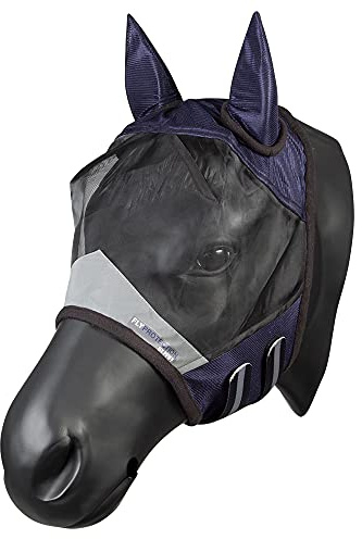 PFIFF 102943 Fliegenmaske mit UV Schutz, Pferde Fliegenschutz, Shetty, Dunkelblau