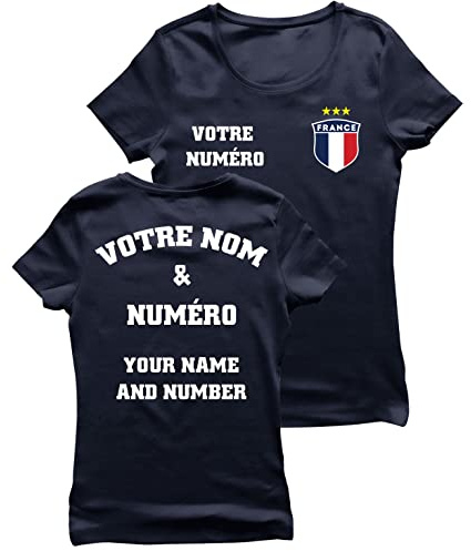 lepni.me Personlig fotbollströja för Kvinnor Frankrike T-shirt | Ditt Namn och Nummer | Franska flaggan märke | Fotbolls-EM 2024, fans (XXL Navi Blue Flerfärgad)