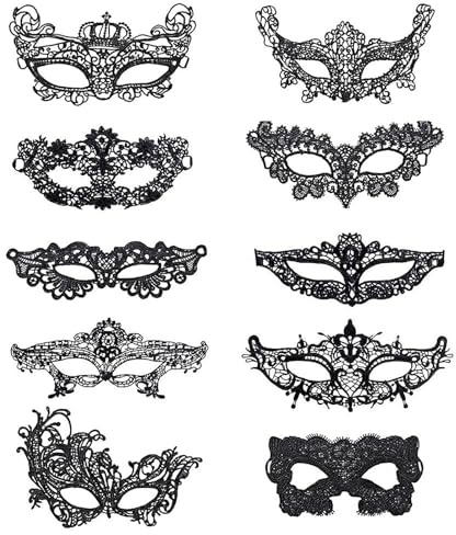 UYUYong 10 Stück Maskerade Maske Damen Elegant Venezianische Sexy Schwarz | Spitze Maske Venezianische Schwarz Sexy Lace Augenmaske für Valentinstag Halloween Karnevalsparty Maskerade Party Cosplay